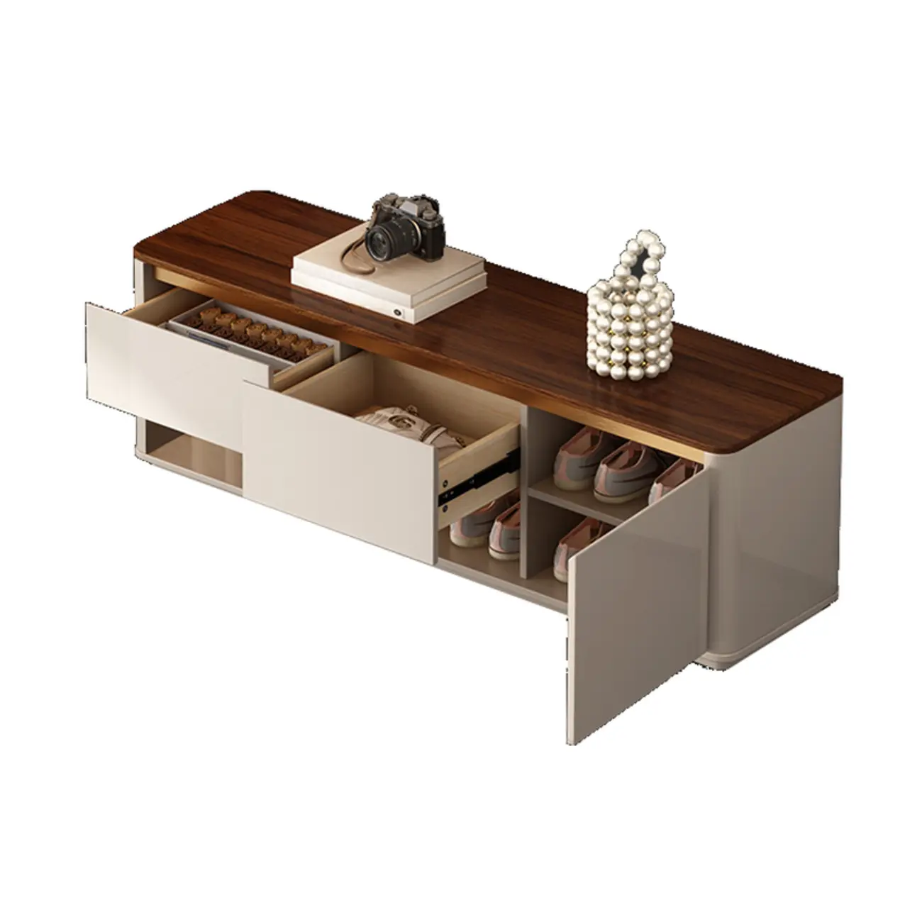 Luminous Low Wood Shoe Storage Bench for Entryway Image - 17 | homeyfad