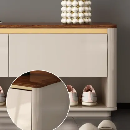 Luminous Low Wood Shoe Storage Bench for Entryway Image - 12