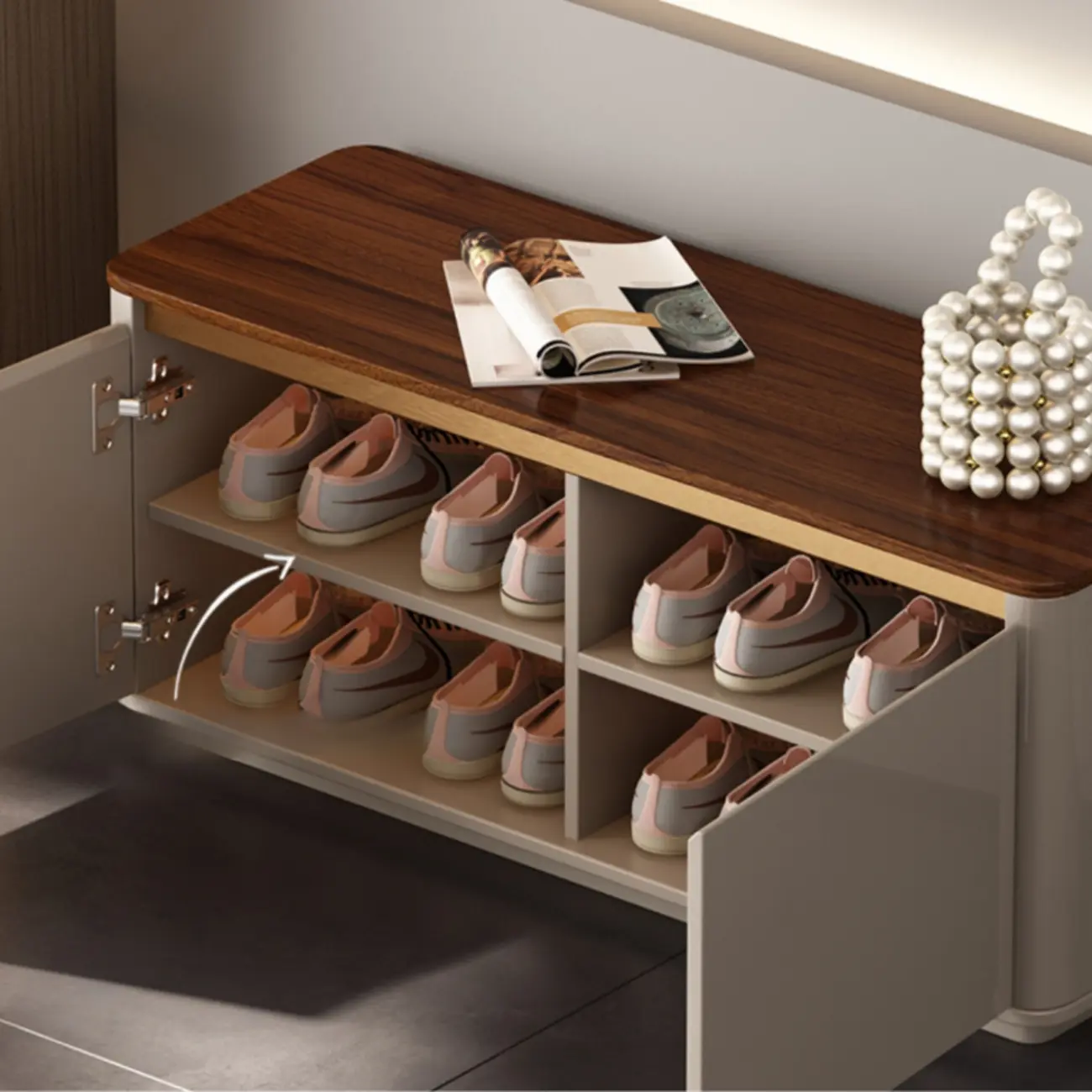 Luminous Low Wood Shoe Storage Bench for Entryway Image - 7 | homeyfad