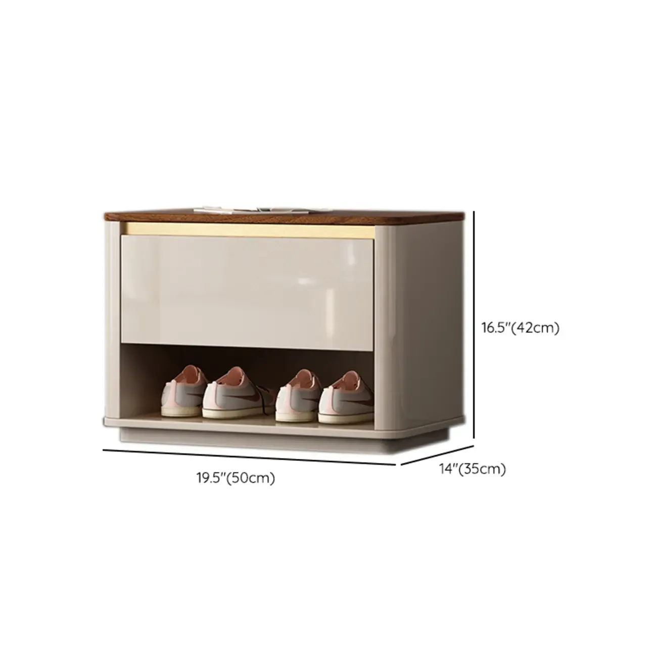 Luminous Low Wood Shoe Storage Bench for Entryway Image - 19