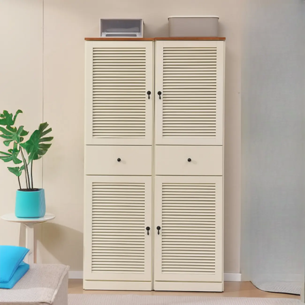 Nordic Tall Beige Solid Wood Shoe Cabinet for Entryway Image - 1 | homeyfad