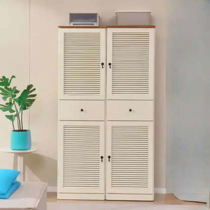 Nordic Tall Beige Solid Wood Shoe Cabinet for Entryway Image - 1