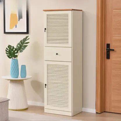 Nordic Tall Beige Solid Wood Shoe Cabinet for Entryway Image - 7