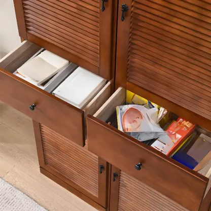 Nordic Tall Beige Solid Wood Shoe Cabinet for Entryway Image - 16