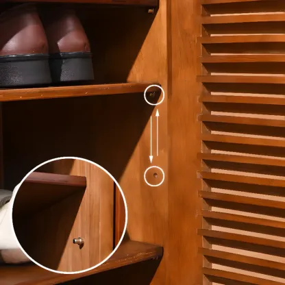 Nordic Tall Beige Solid Wood Shoe Cabinet for Entryway Image - 20