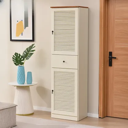 Nordic Tall Beige Solid Wood Shoe Cabinet for Entryway Image - 21