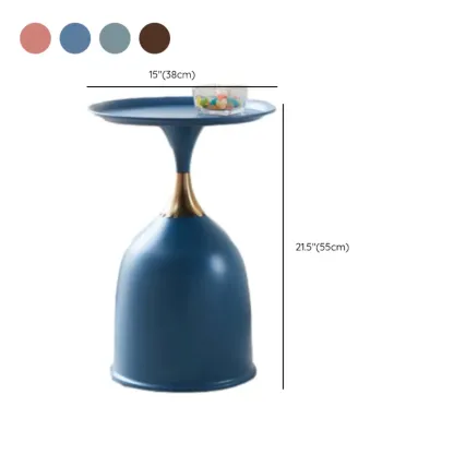 Walnut Steel Round End Table with Abstract Base #size