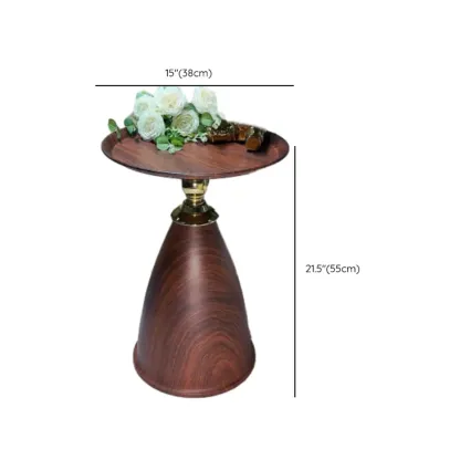 Walnut Steel Round End Table with Abstract Base Image - 12
