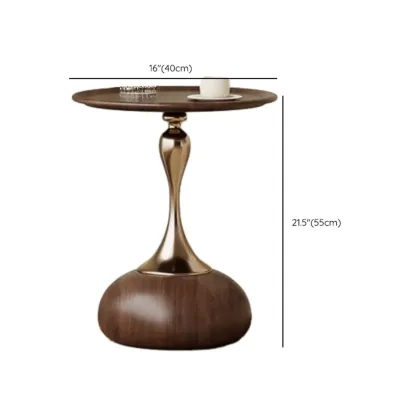 Walnut Steel Round End Table with Abstract Base Image - 13