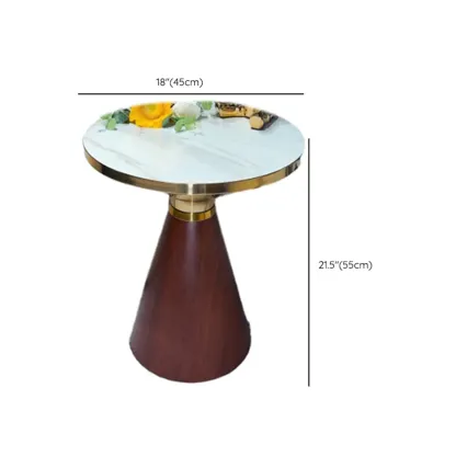 Walnut Steel Round End Table with Abstract Base Image - 14