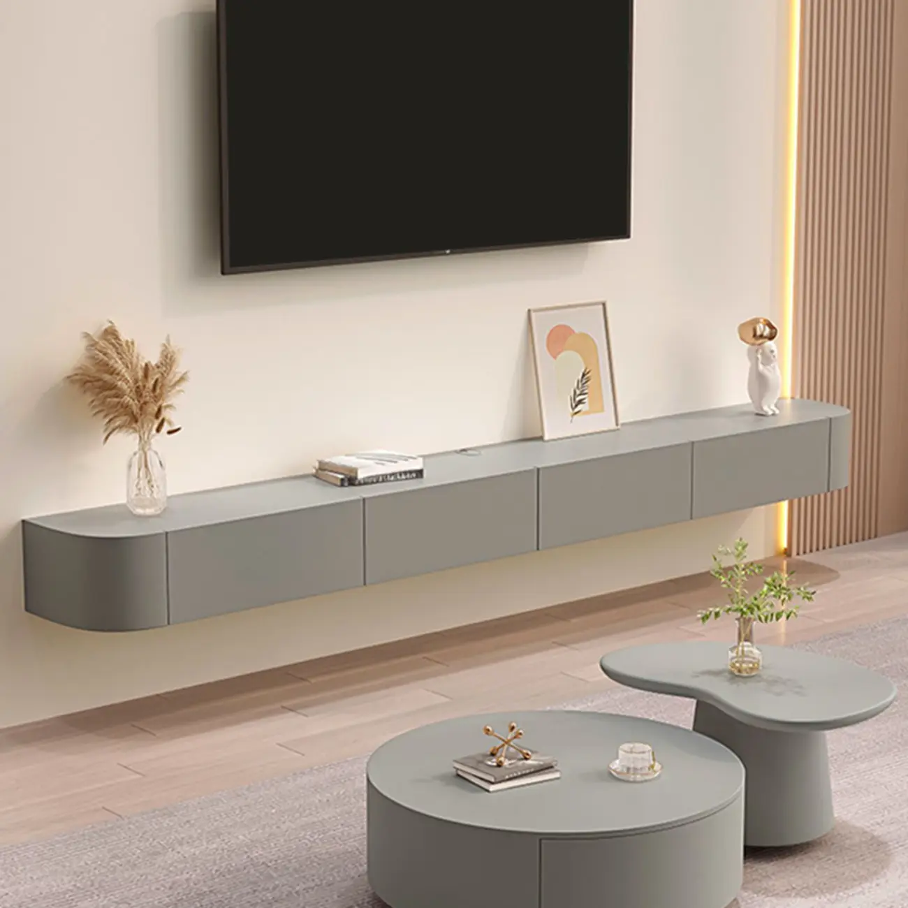 Modern Solid Wood Storage Floating Mount TV Stand Image - 1 | homeyfad