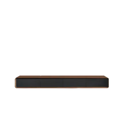 Walnut-Black Wood Drawers Floating Mount TV Stand Wall-Mounted Image - 9