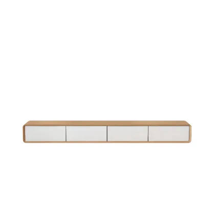 Walnut-Black Wood Drawers Floating Mount TV Stand Wall-Mounted Image - 10