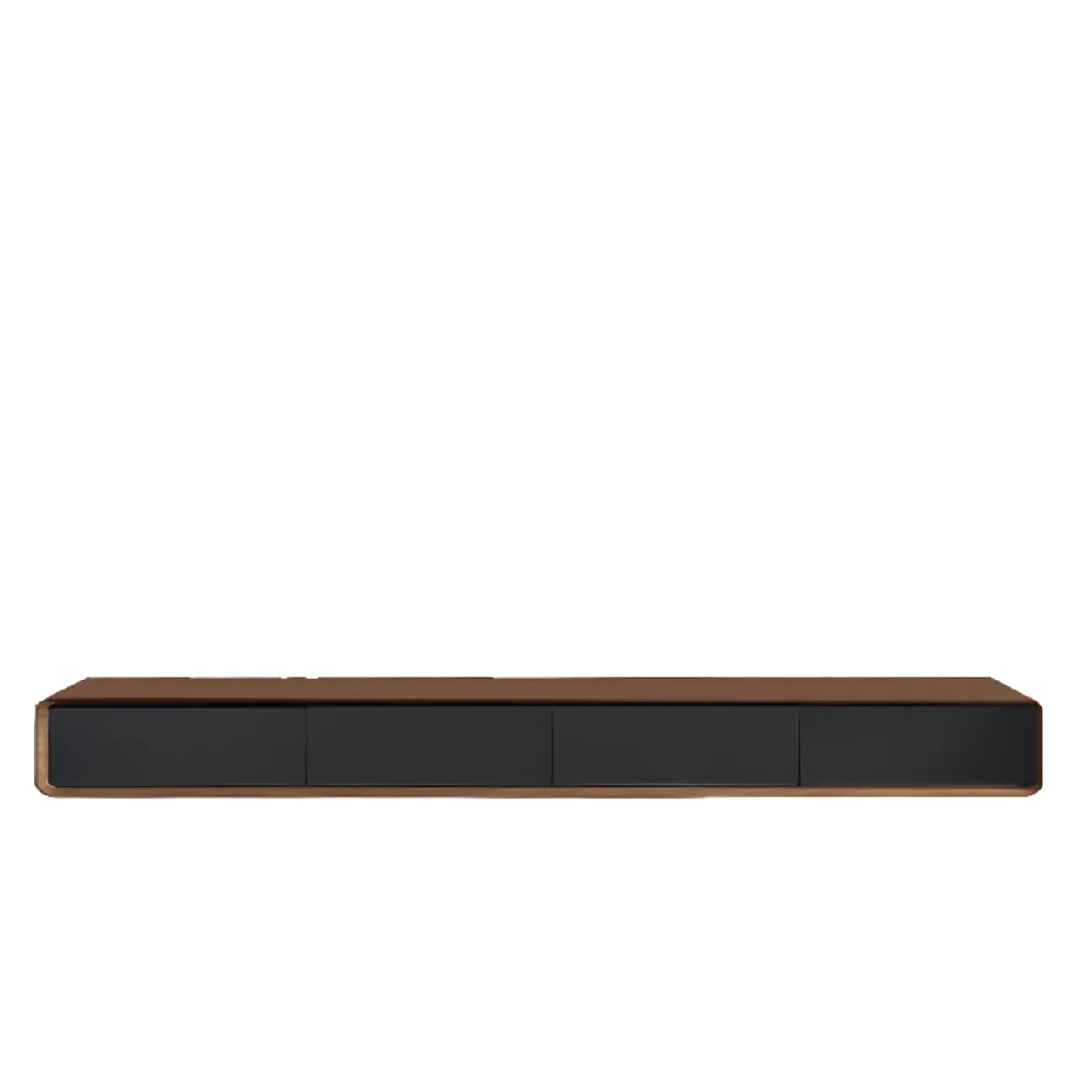 Walnut-Black Wood Drawers Floating Mount TV Stand Wall-Mounted Image - 12