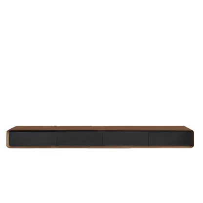 Walnut-Black Wood Drawers Floating Mount TV Stand Wall-Mounted Image - 12