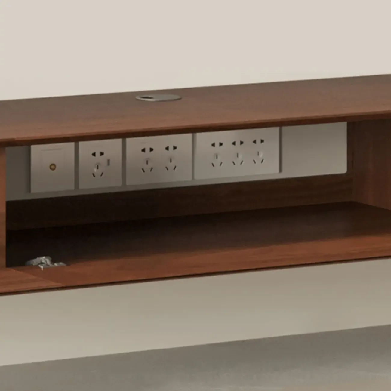 Walnut-Black Wood Drawers Floating Mount TV Stand Wall-Mounted Image - 6