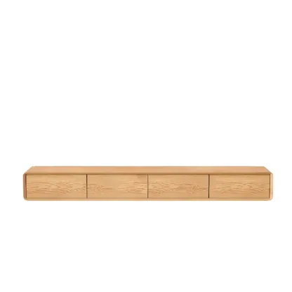 Walnut-Black Wood Drawers Floating Mount TV Stand Wall-Mounted Image - 27