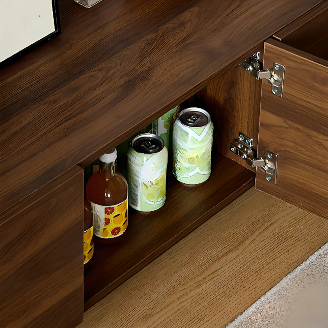 71" Mid-Century Rectangle Walnut Wood Cabinet Doors TV Stand Image - 7 | homeyfad