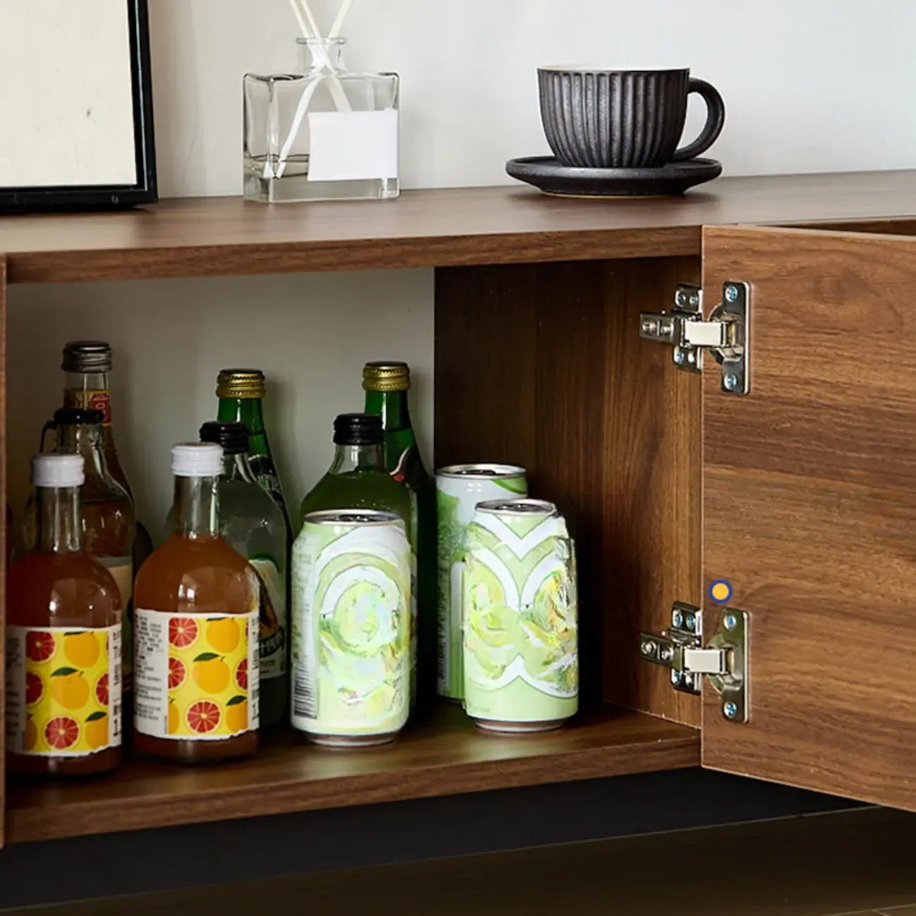 71" Mid-Century Rectangle Walnut Wood Cabinet Doors TV Stand Image - 5