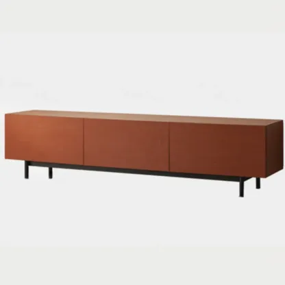 71" Mid-Century Rectangle Walnut Wood Cabinet Doors TV Stand Image - 28