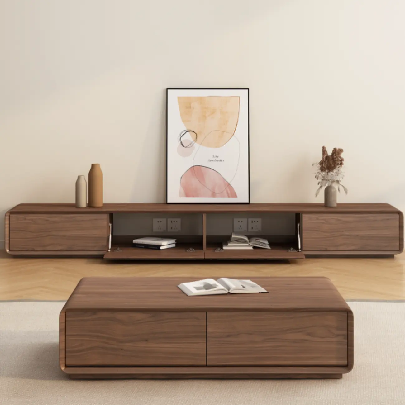 Mid-Century Brown Wooden TV Stand for Living Room Image - 1 | homeyfad