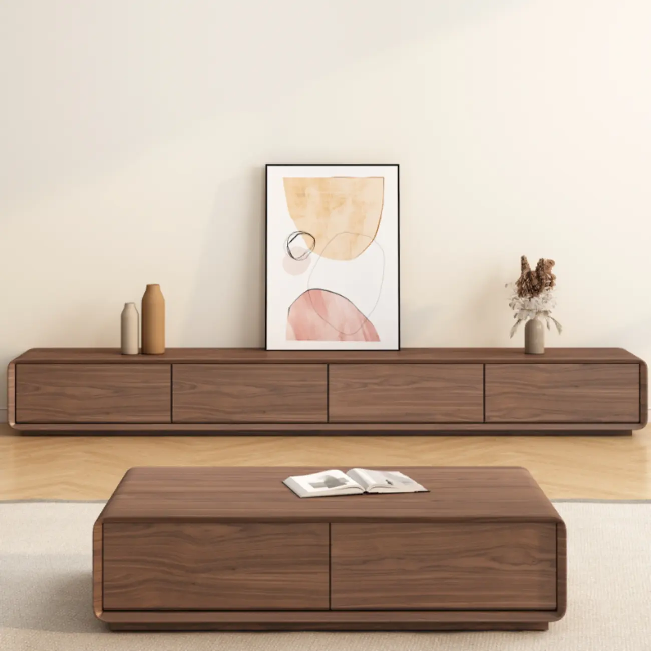 Mid-Century Brown Wooden TV Stand for Living Room Image - 2 | homeyfad