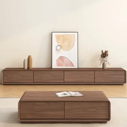Mid-Century Brown Wooden TV Stand for Living Room Image - 2