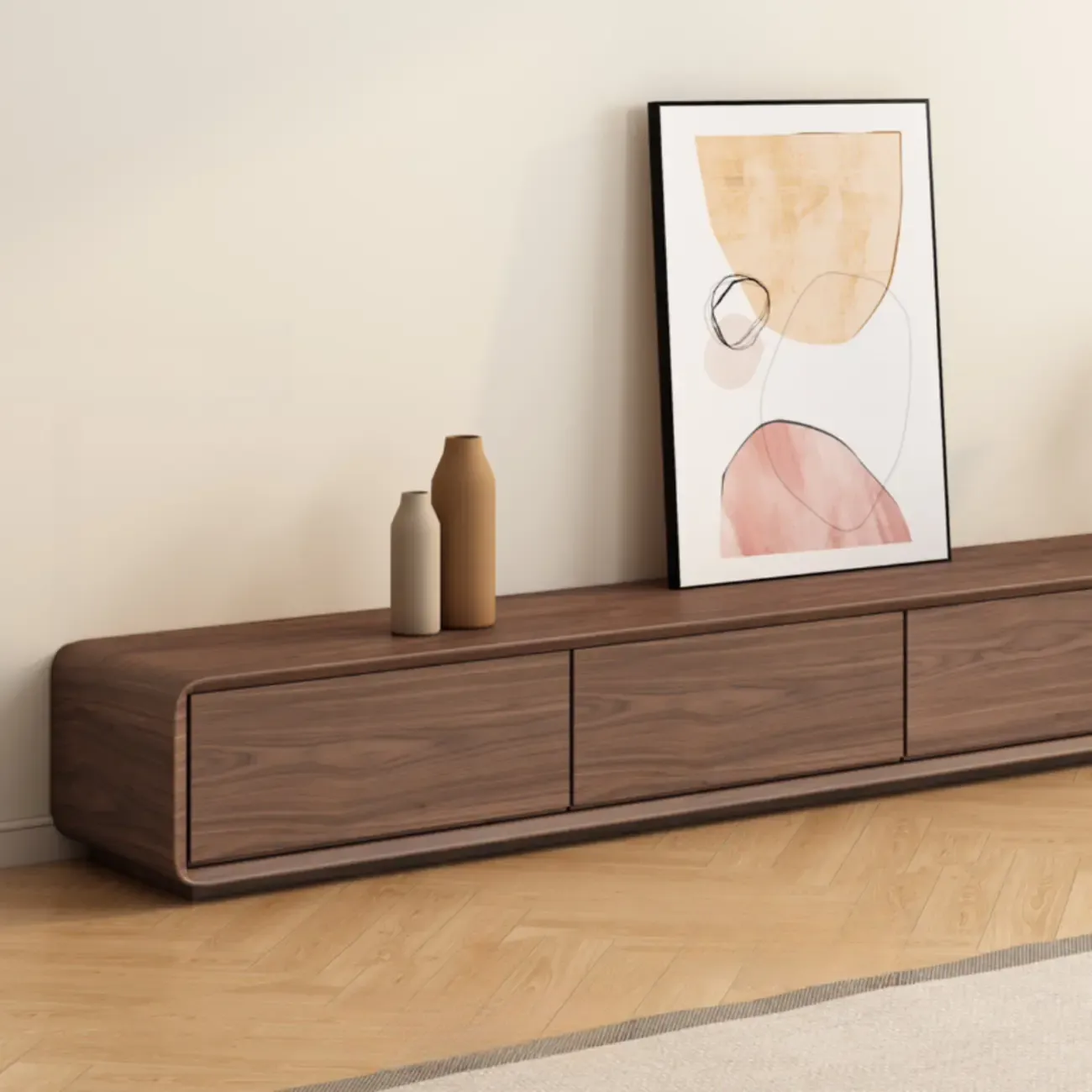 Mid-Century Brown Wooden TV Stand for Living Room Image - 7