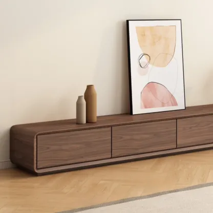 Mid-Century Brown Wooden TV Stand for Living Room Image - 7