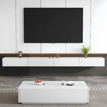 Simple White Wall-Mounted TV Stand with Storage Image - 1