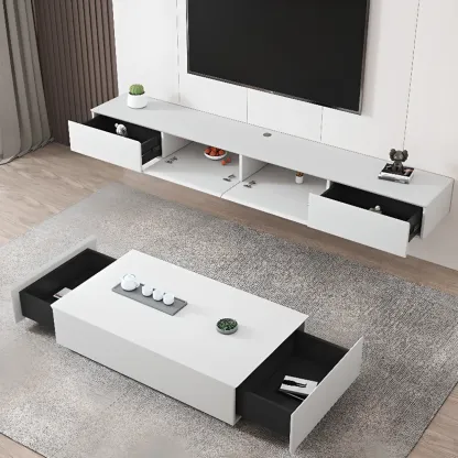 Simple White Wall-Mounted TV Stand with Storage Image - 5