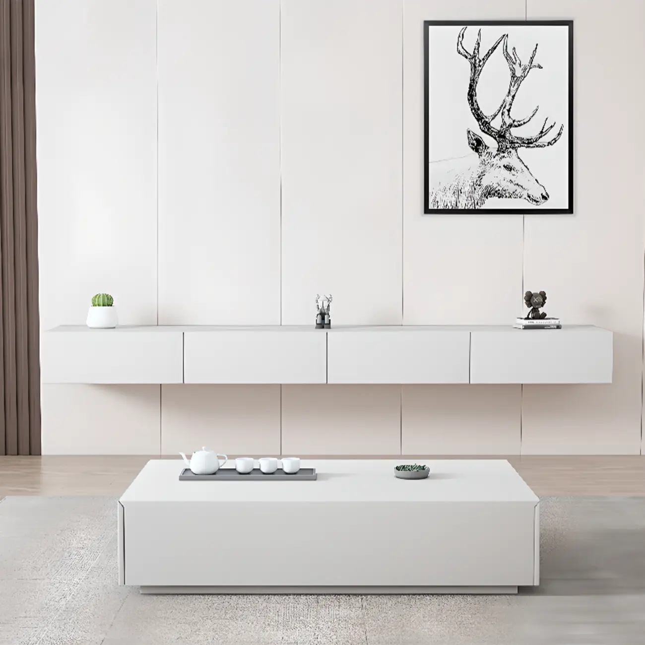 Simple White Wall-Mounted TV Stand with Storage Image - 6 | homeyfad