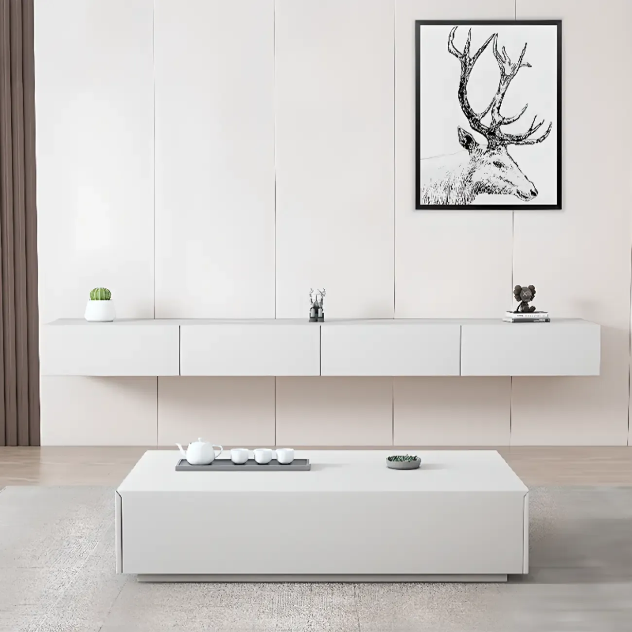 Simple White Wall-Mounted TV Stand with Storage Image - 6