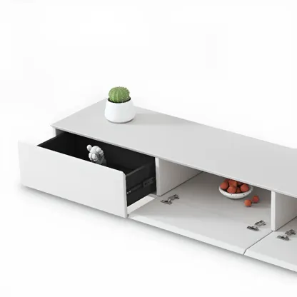 Simple White Wall-Mounted TV Stand with Storage Image - 8