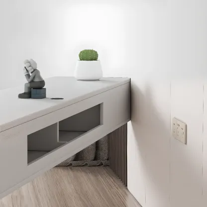 Simple White Wall-Mounted TV Stand with Storage Image - 9