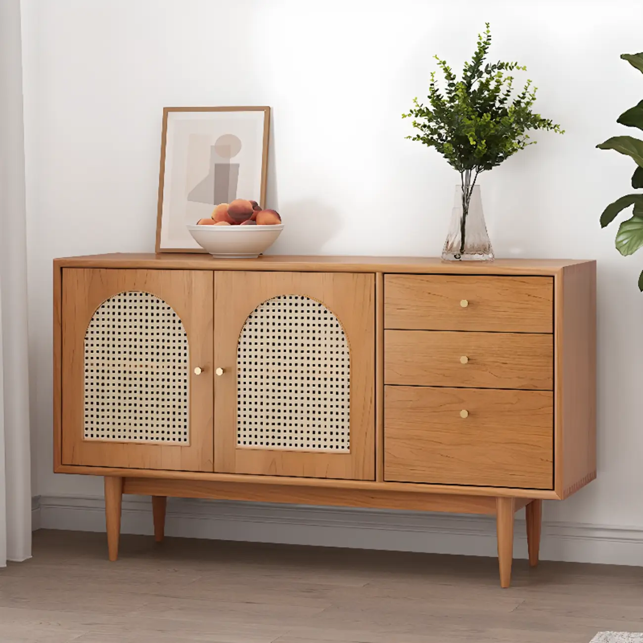 Modern Horizonal Nut-brown Wood Storage Buffet Sideboard Image - 4 | homeyfad