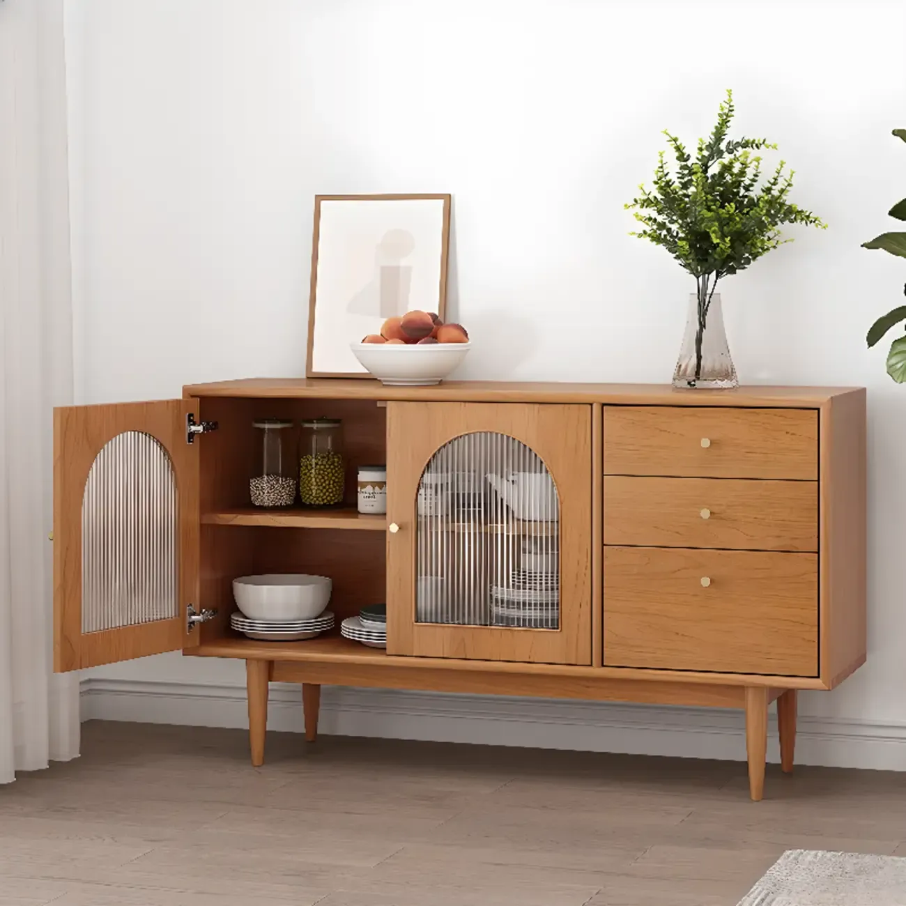 Modern Horizonal Nut-brown Wood Storage Buffet Sideboard Image - 6