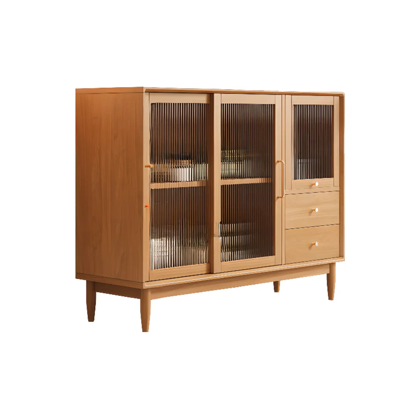 Scandinavian Natural Wood Display Accent Cabinet Sliding Doors Image - 2 | homeyfad