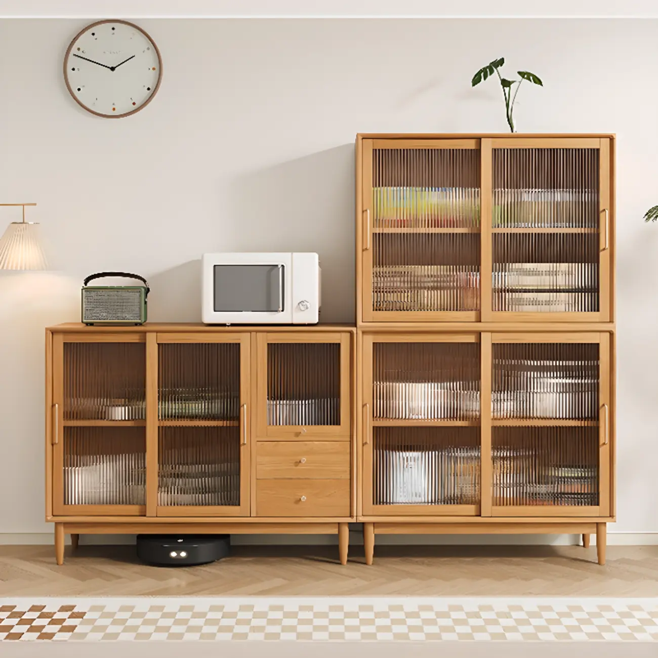 Scandinavian Natural Wood Display Accent Cabinet Sliding Doors Image - 4 | homeyfad