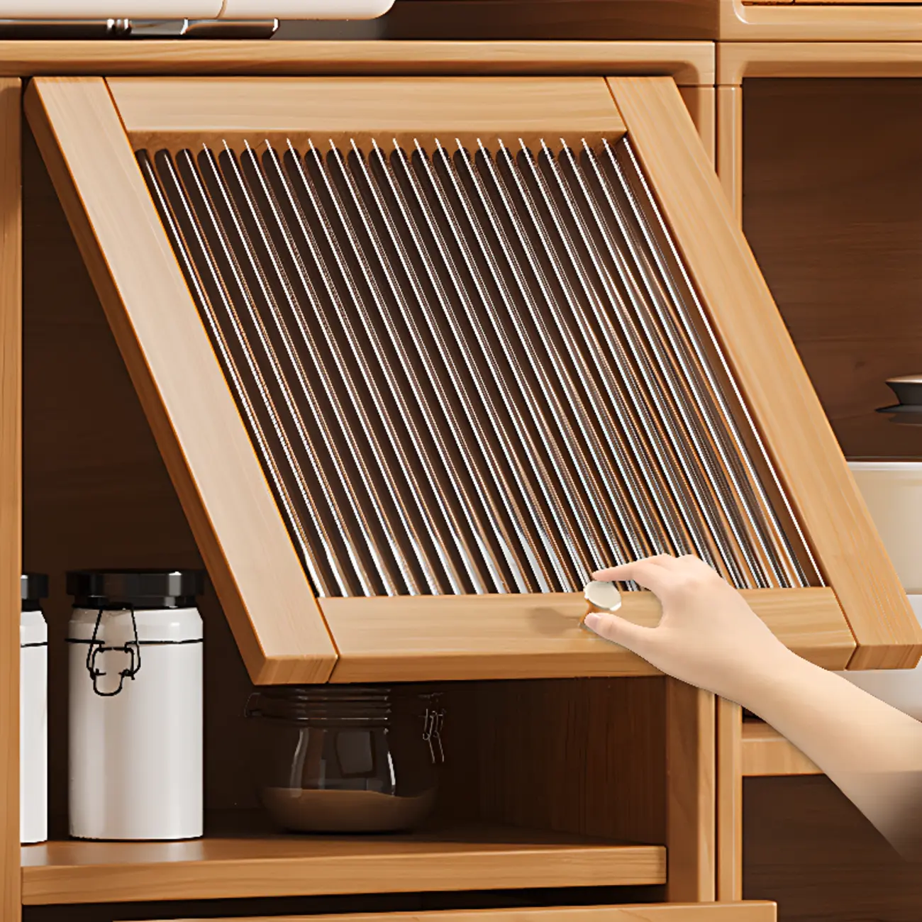 Scandinavian Natural Wood Display Accent Cabinet Sliding Doors Image - 8 | homeyfad