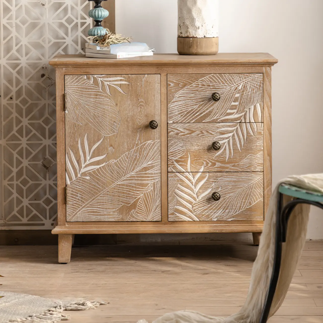 Rustic Natural Wooden Storage Buffet Accent Cabinet Image - 5 | homeyfad