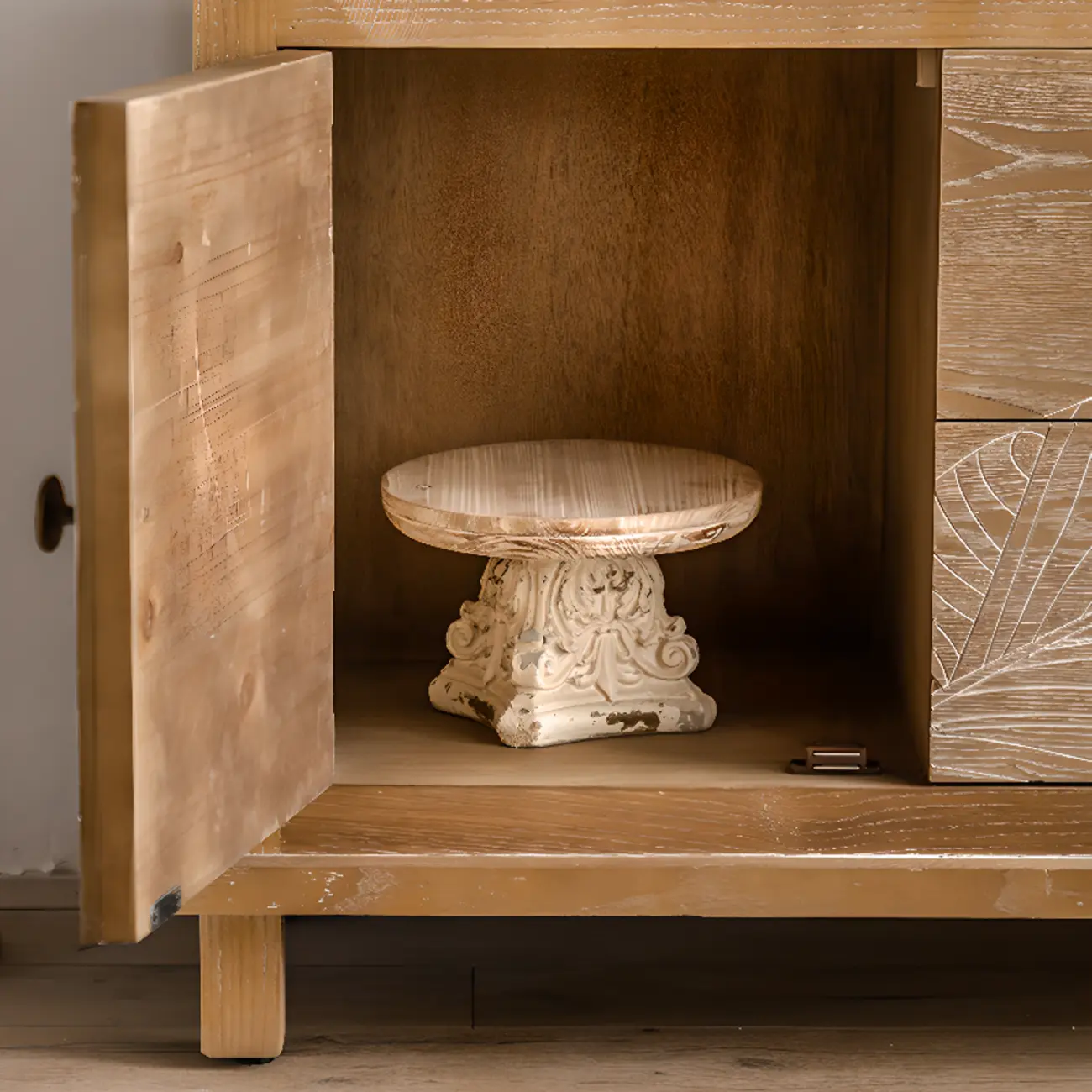 Rustic Natural Wooden Storage Buffet Accent Cabinet Image - 6 | homeyfad