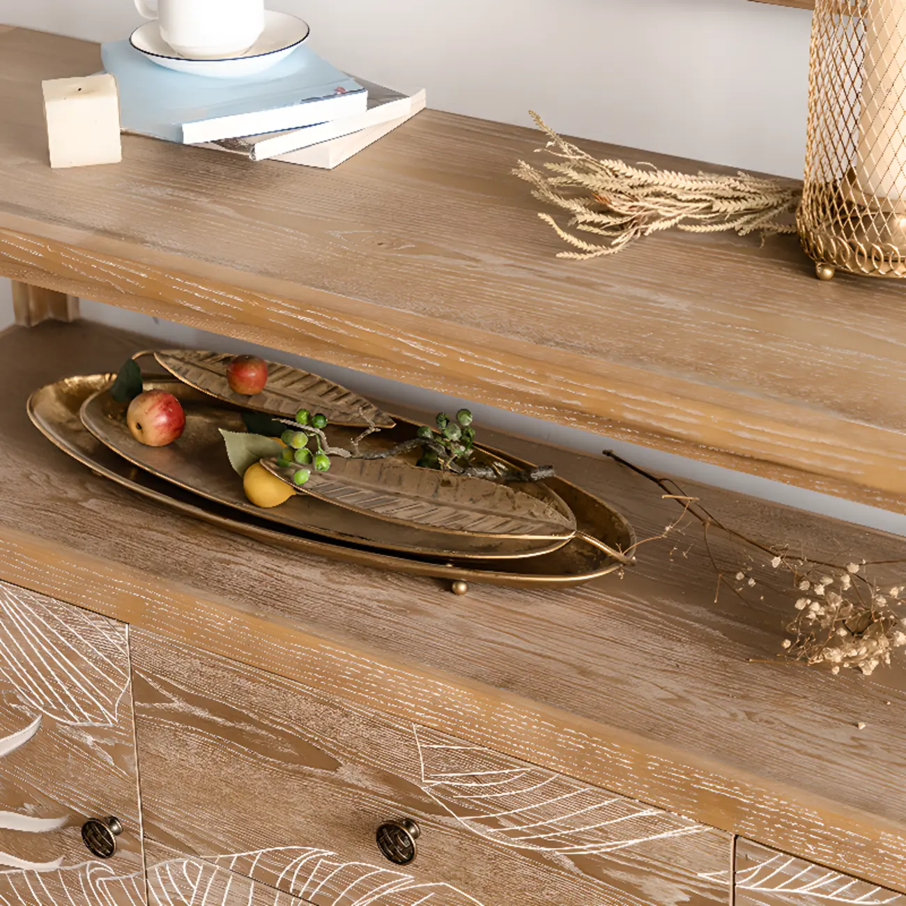 Rustic Natural Wooden Storage Buffet Accent Cabinet Image - 8 | homeyfad