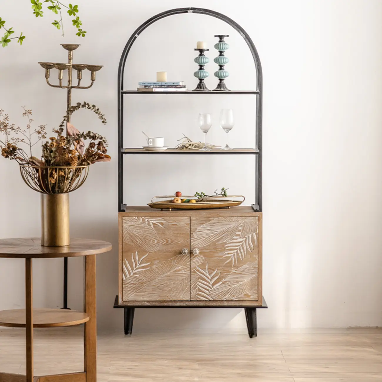 Rustic Natural Wooden Storage Buffet Accent Cabinet Image - 9 | homeyfad