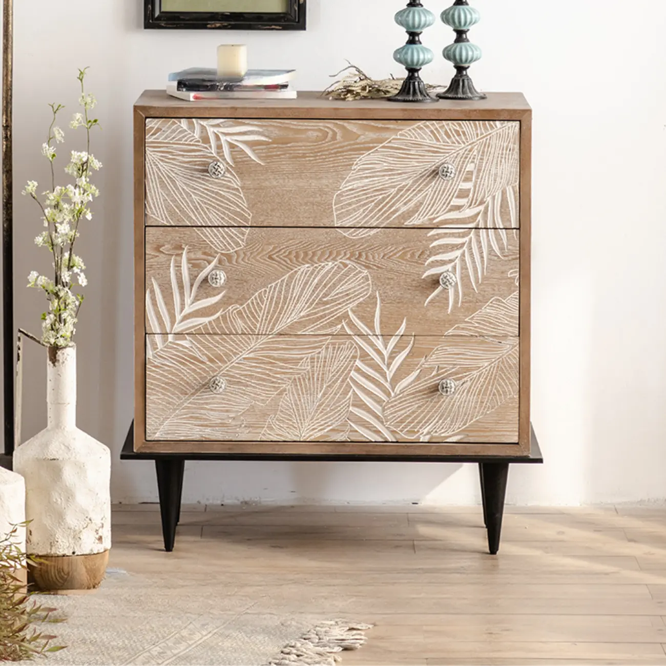 Rustic Natural Wooden Storage Buffet Accent Cabinet Image - 11 | homeyfad