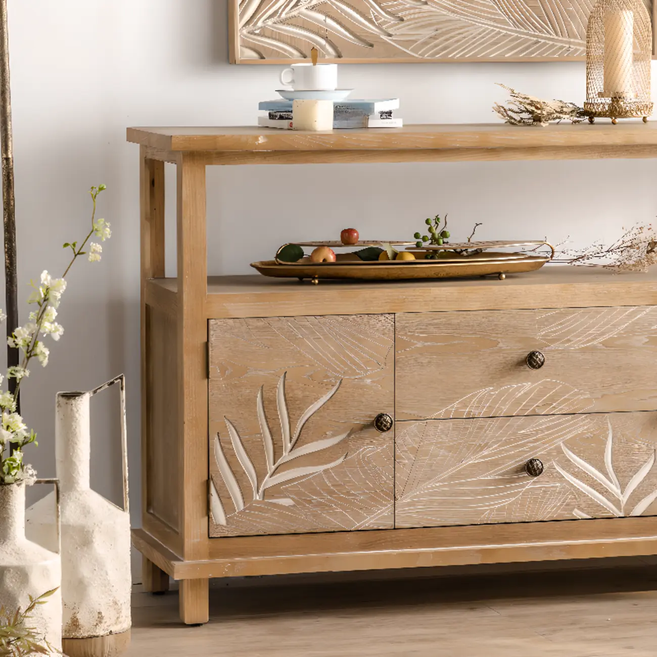 Rustic Natural Wooden Storage Buffet Accent Cabinet Image - 12 | homeyfad