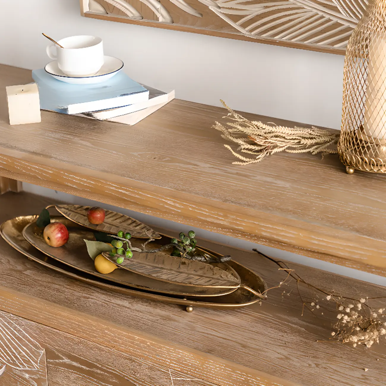 Rustic Natural Wooden Storage Buffet Accent Cabinet Image - 13 | homeyfad