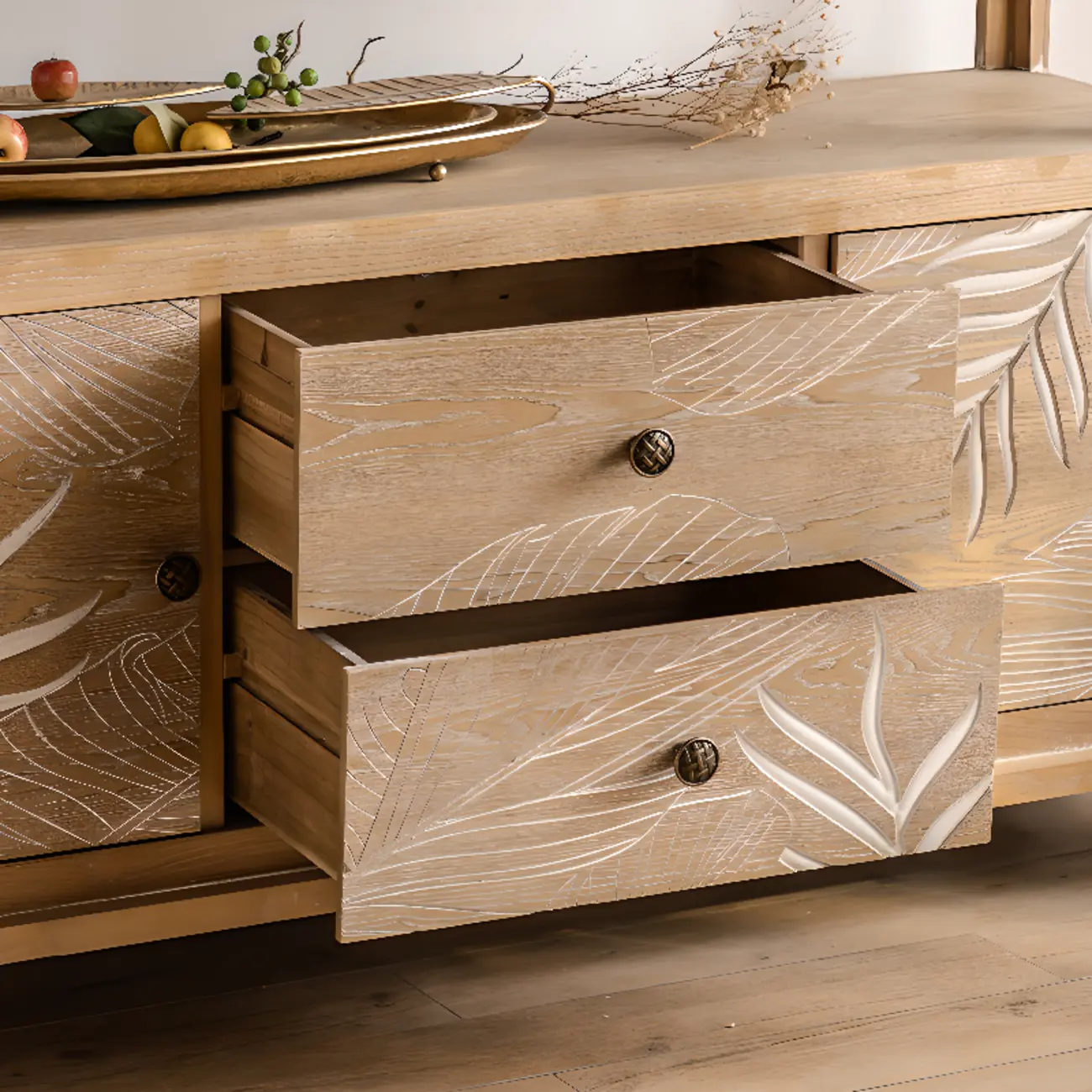 Rustic Natural Wooden Storage Buffet Accent Cabinet Image - 15 | homeyfad