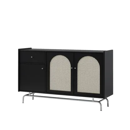 Modern Ink Wood Metal Base Rattan Cabinet for Living Room Image - 5