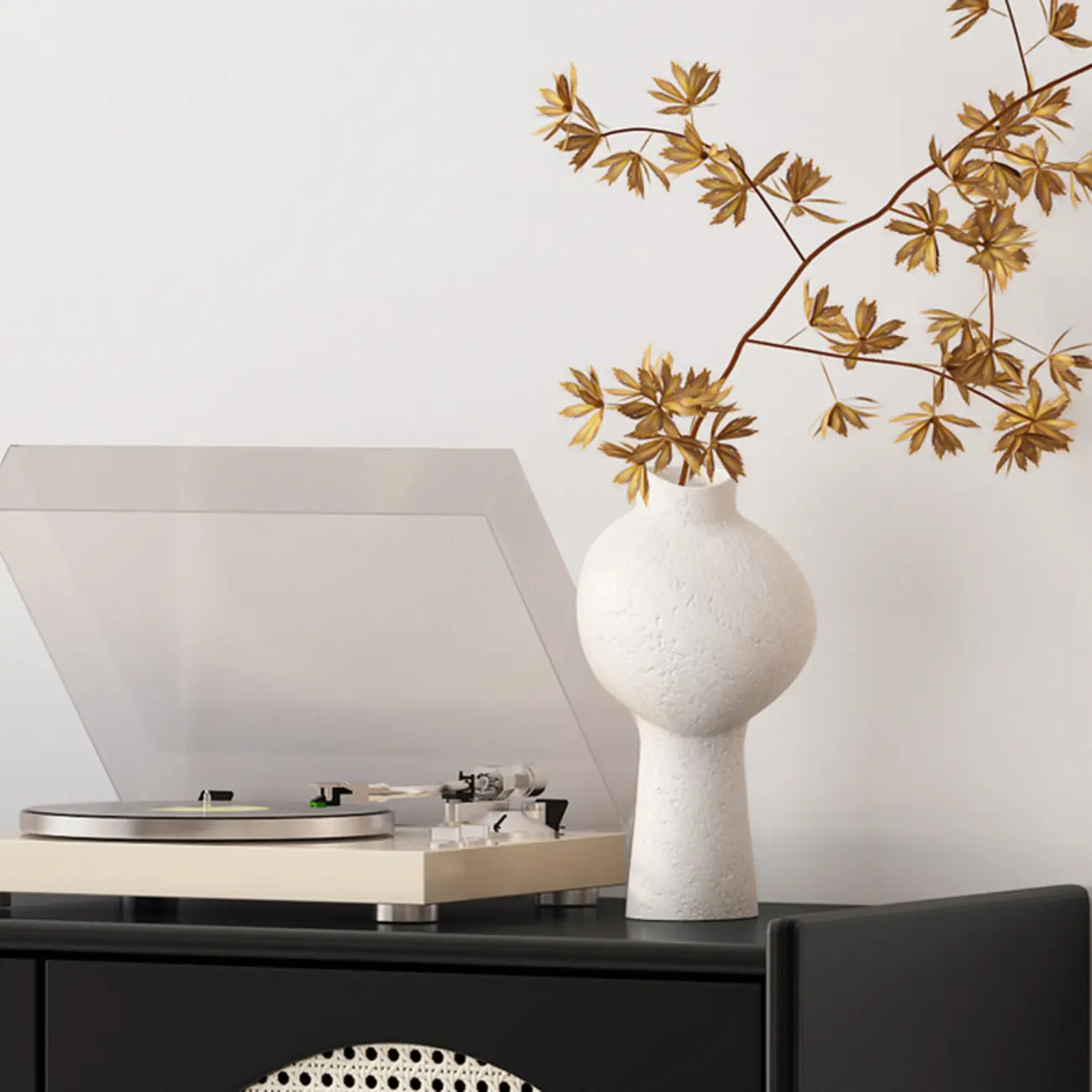 Modern Ink Wood Metal Base Rattan Cabinet for Living Room Image - 8 | homeyfad